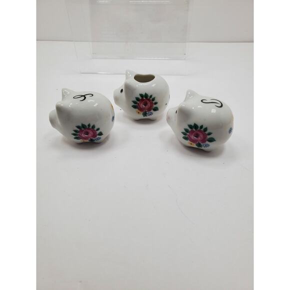 Vintage Cute Ceramic Pig Salt & Pepper Shaker 3-Piece Set w/ Toothpick Holder - Picture 3 of 5